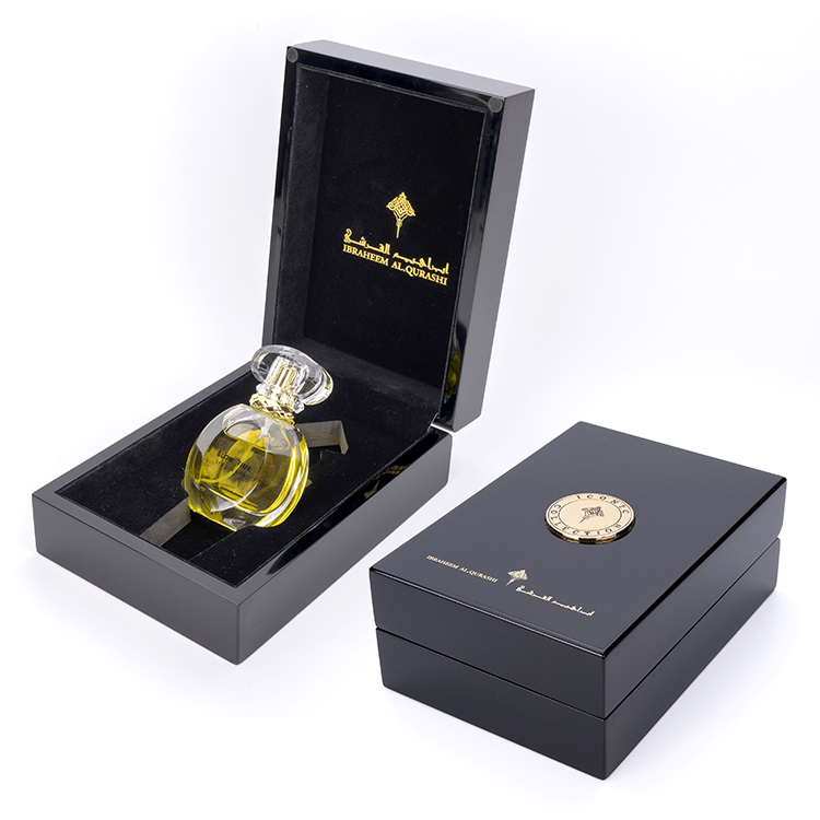 Noble And Elegant Black High Glossy Piano Lacquer Wooden Wooden Design 50ml Luxury Custom Gifts Perfume Package Box