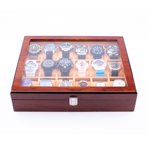 WoodBox Factory High Quality 18 Slots Watch Storage Organizer With Clear Lid