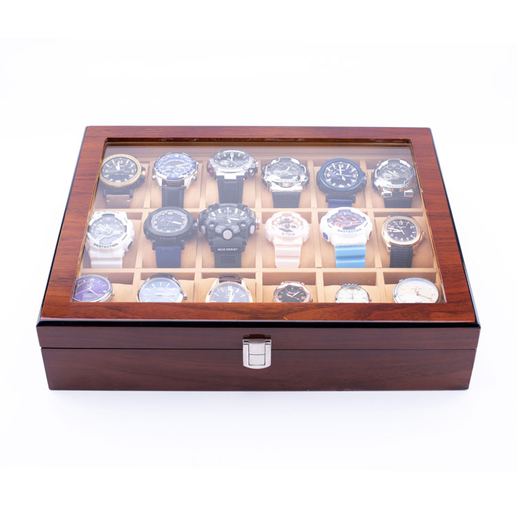 WoodBox Factory High Quality 18 Slots Watch Storage Organizer With Clear Lid