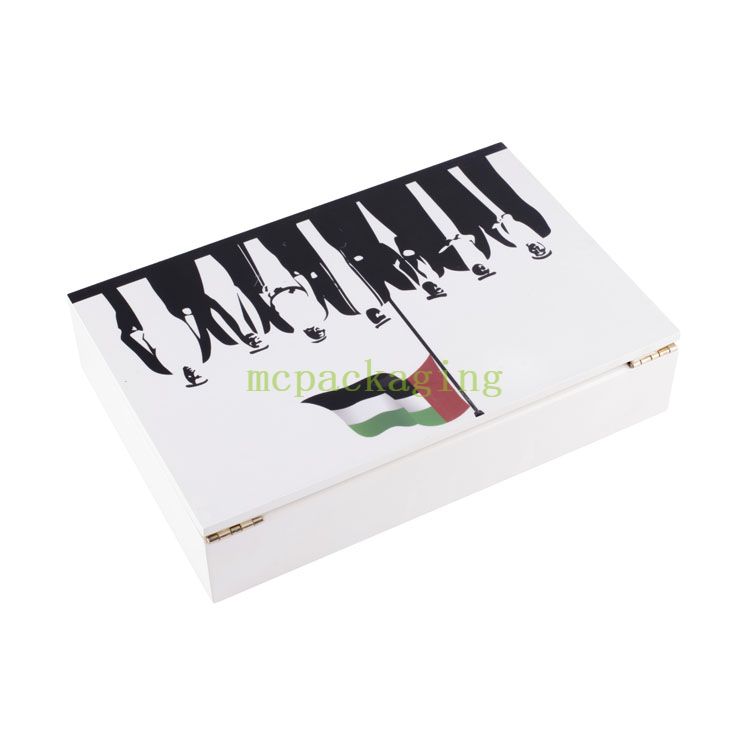 KSA Jeddah Season Wooden Box Factory Customized Custom White Open Lacquer Engraved Wooden Crate Gift Chocolates Box Wood Box