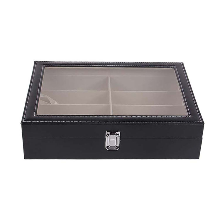 Wooden Sun Cases Crystal Scotch Set Carafe 6 Slots Wood With Clear Glass Top Sunglasses Case Box
