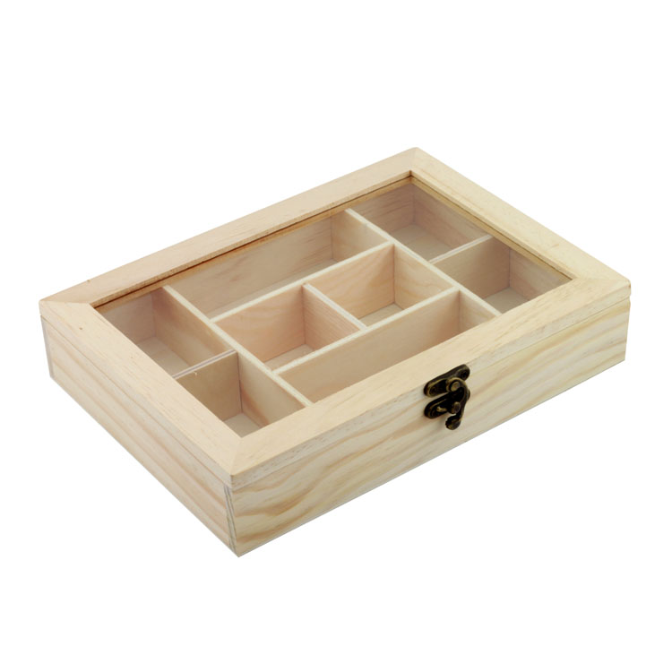 Wood Box factory customized Wooden Box factory customized Wholesale Custom Logo Glass Lid Wooden Tea Bag Box For Gift