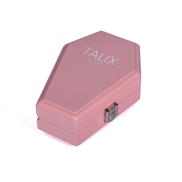 Silver Double Column Hinge Japanese Lock Pink PU Leather Interior Creative Hexagonal Coffin-shaped Perfume Wooden Box Packaging Custom Made