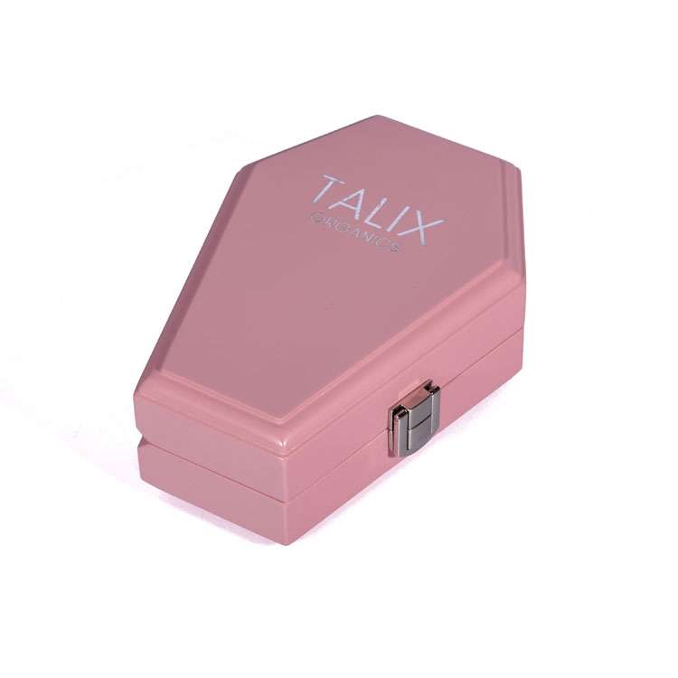 Silver Double Column Hinge Japanese Lock Pink PU Leather Interior Creative Hexagonal Coffin-shaped Perfume Wooden Box Packaging Custom Made