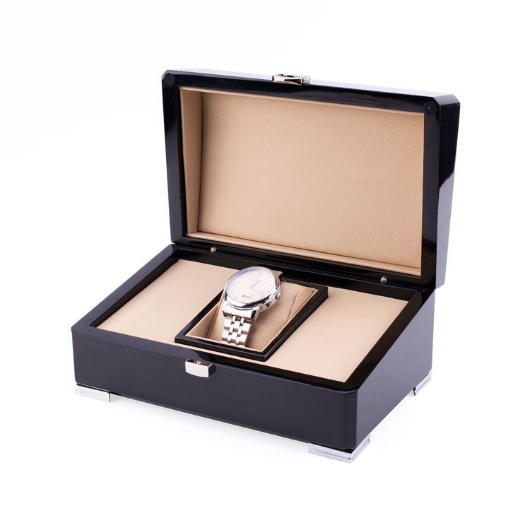 Classic High-end Black Watch Box with Silver Lock