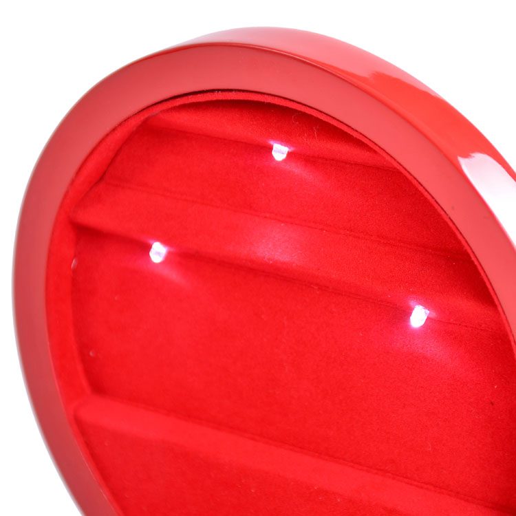 LED Light Round Shape Lacquer Jewelry Wooden Box