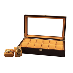 Wholesale Hot Selling 12 Slots Wooden Watch Storage Box With Clear Lid
