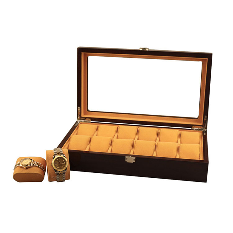 Wholesale Hot Selling 12 Slots Wooden Watch Storage Box With Clear Lid