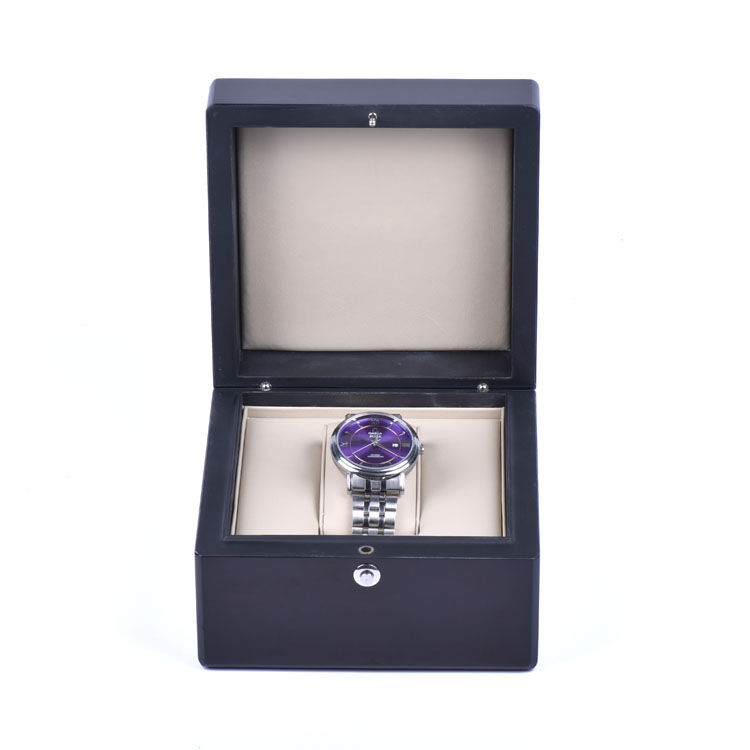 Wooden Box Factory Customized High End Custom Logo Black Safe Lock Watch Packing Box With Key