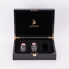High-grade black piano paint three bottles of perfume paint gift packaging wooden box bright gold metal logo custom made
