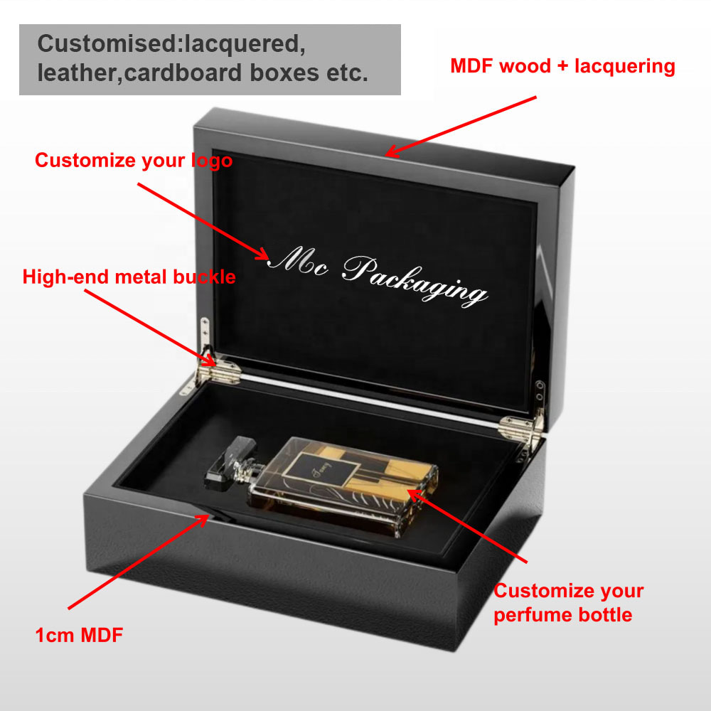 Custom Design Creative Luxury Piano Mdf Lacquer Packaging Gift Box Empty Perfume 100ML Bottle Arab Leather Wooden Perfume Box