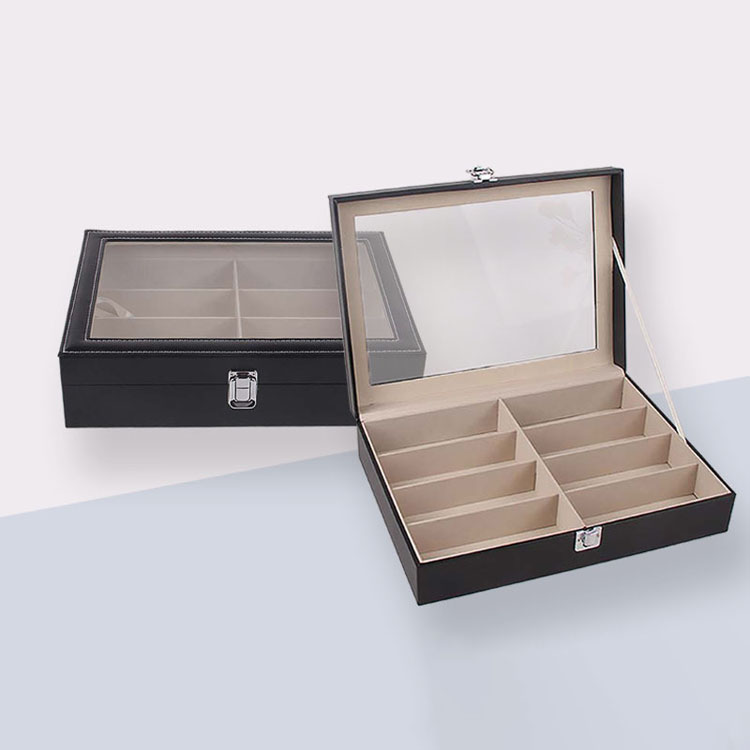 Wooden Sun Cases Crystal Scotch Set Carafe 6 Slots Wood With Clear Glass Top Sunglasses Case Box
