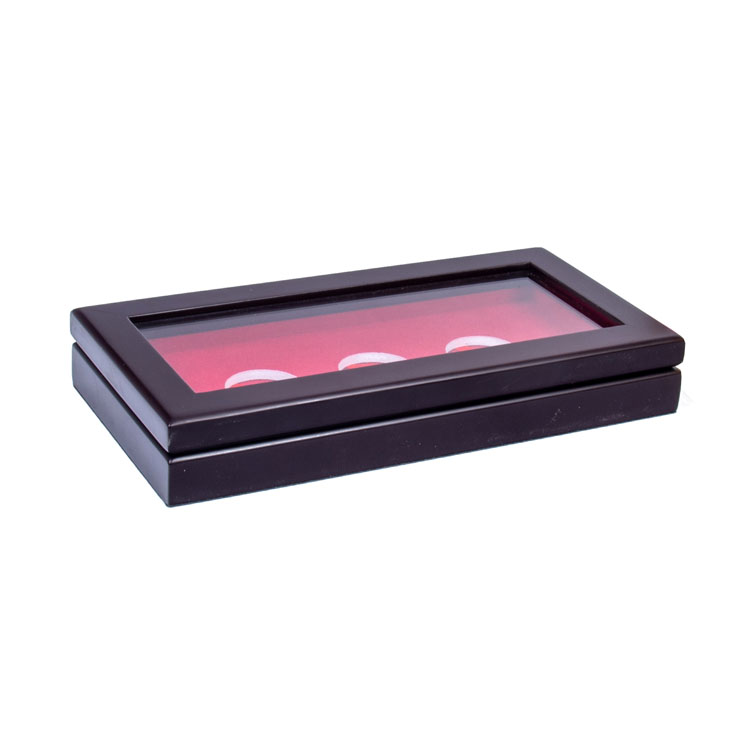 Luxury Custom Logo 3 Slots Collection Coins Wood Box Souvenir Mdf Wooden Silver Coin Box For Display Woodbox