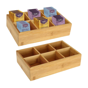 Bamboo Tea Bag Organizer Wood Hot Tea Bag Drawer Storage Organizer Holder with 6 Compartments Tea Chest Box for Coffee Station