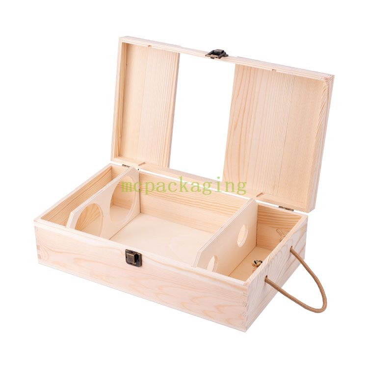 Custom Logo Solid Wood 1 2 4 6 Bottle Wooden Wine Packaging Gift Box In Bulk