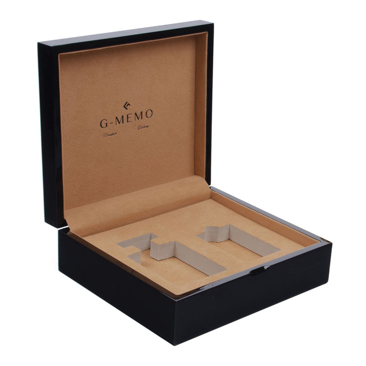 Two Bottles of Black Square Flip-top Iron Bone Piano Paint Perfume Wooden Box Packaging with Movable Inner Tray