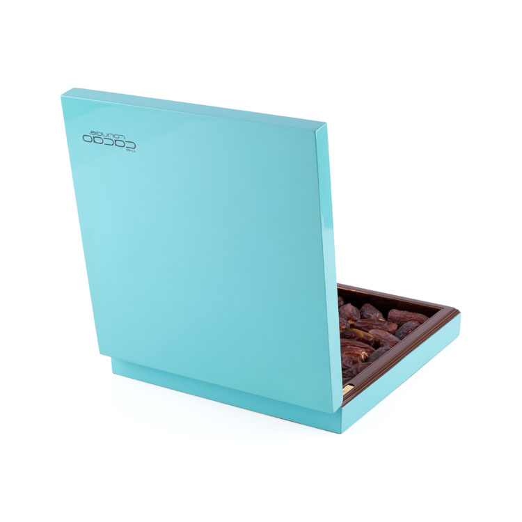 Fresh Blue Leather inside Nice Wooden Chocolate Box