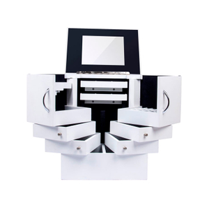 Multifunctional with Mirror And Drawers White Wooden Jewelry Box