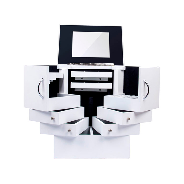 Multifunctional with Mirror And Drawers White Wooden Jewelry Box