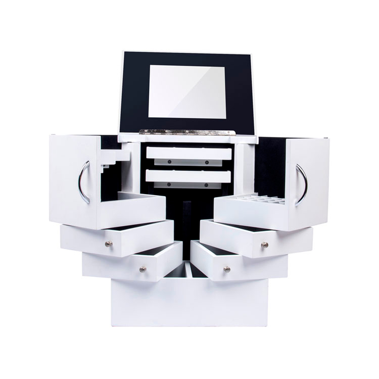 Multifunctional with Mirror And Drawers White Wooden Jewelry Box