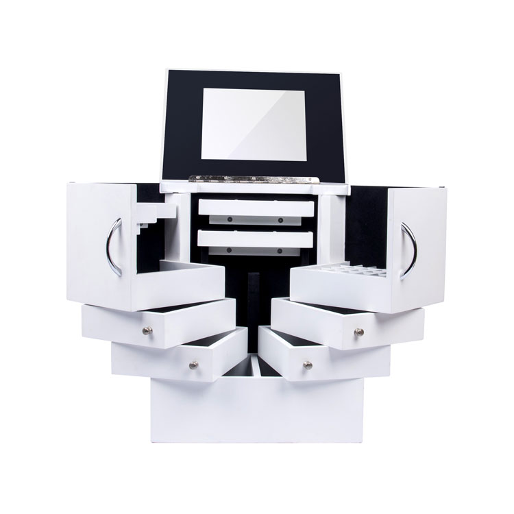 Multifunctional with Mirror And Drawers White Wooden Jewelry Box