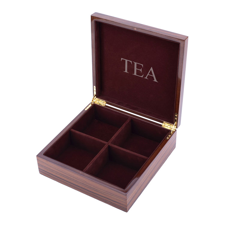 Wood Grain 4slot Painted Wooden Teabag Box