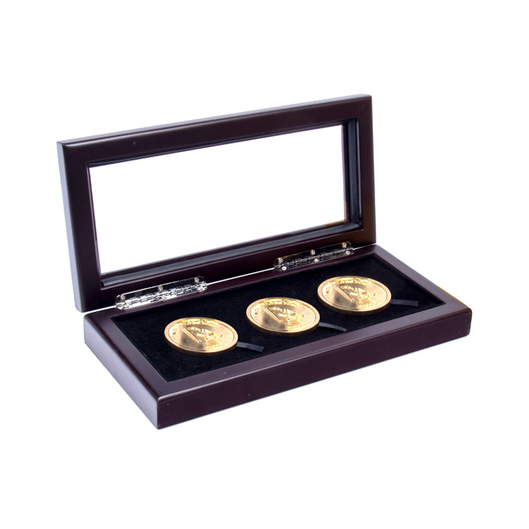 3coin Glass Window Display Wooden Coin Box