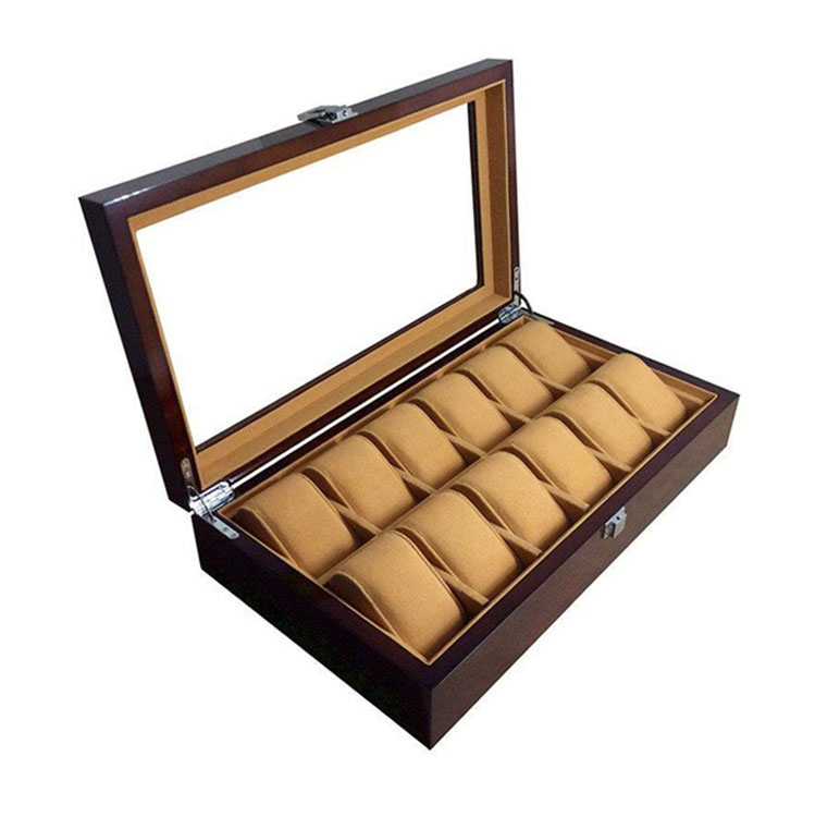 Wholesale Hot Selling 12 Slots Wooden Watch Storage Box With Clear Lid