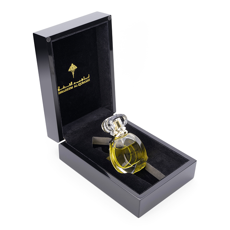 Noble And Elegant Black High Glossy Piano Lacquer Wooden Wooden Design 50ml Luxury Custom Gifts Perfume Package Box