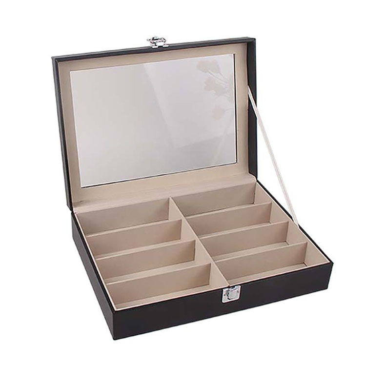 Wooden Sun Cases Crystal Scotch Set Carafe 6 Slots Wood With Clear Glass Top Sunglasses Case Box