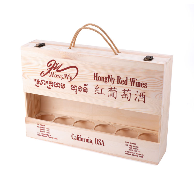 6 Bottle High End Low Moq Gift Packaging Wood Wine Box For 6 Red Wine Bottle wooden wine box with accessories