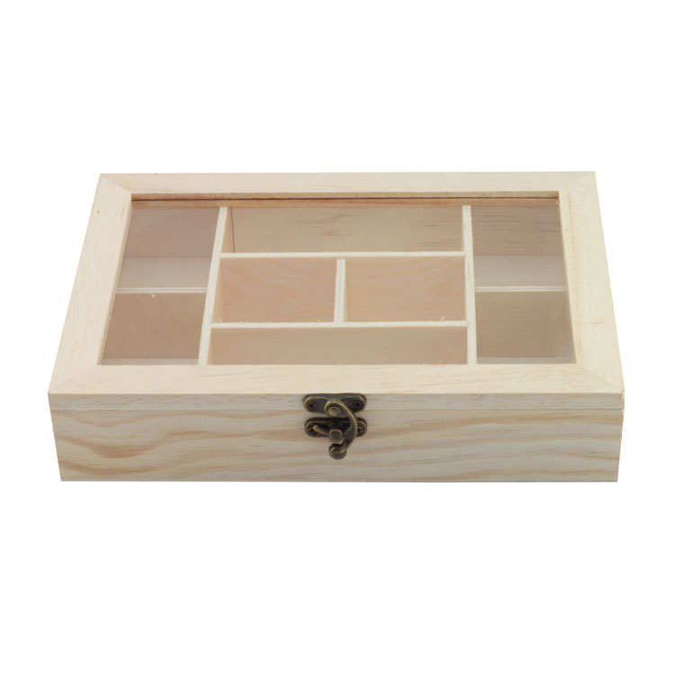Wood Box factory customized Wooden Box factory customized Wholesale Custom Logo Glass Lid Wooden Tea Bag Box For Gift