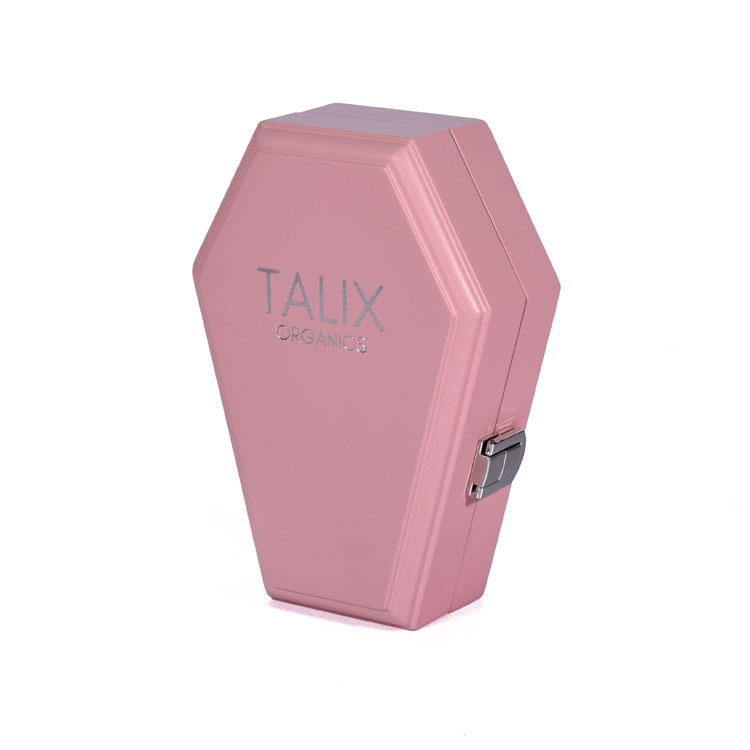 Silver Double Column Hinge Japanese Lock Pink PU Leather Interior Creative Hexagonal Coffin-shaped Perfume Wooden Box Packaging Custom Made