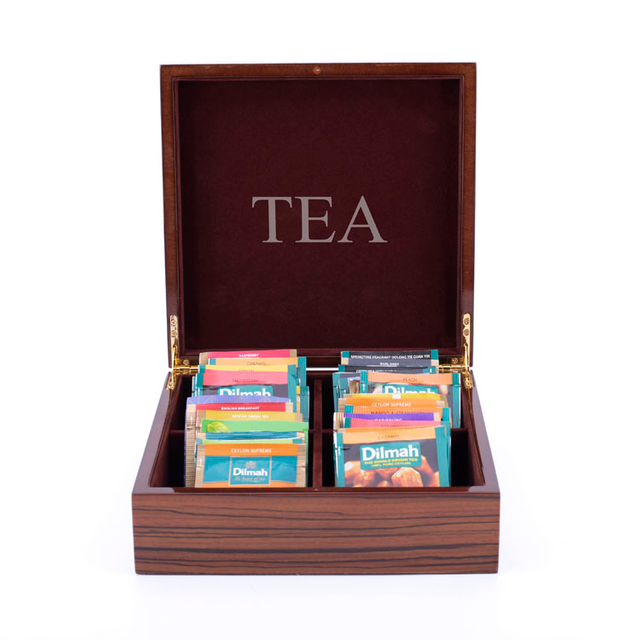 Wood Grain 4slot Painted Wooden Teabag Box