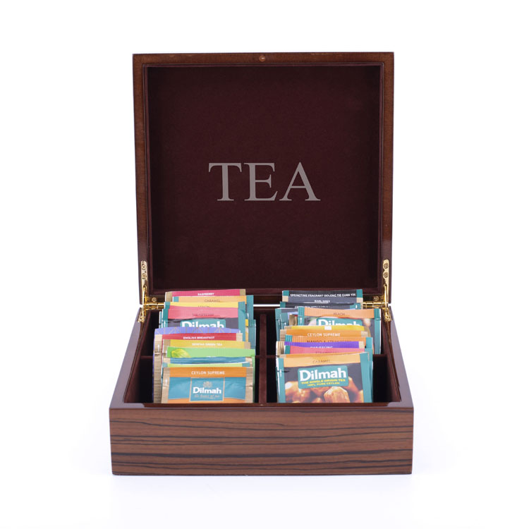 Wood Grain 4slot Painted Wooden Teabag Box
