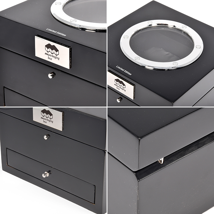 Custom Logo Black Double Two Drawer Smart Watch Box With Window