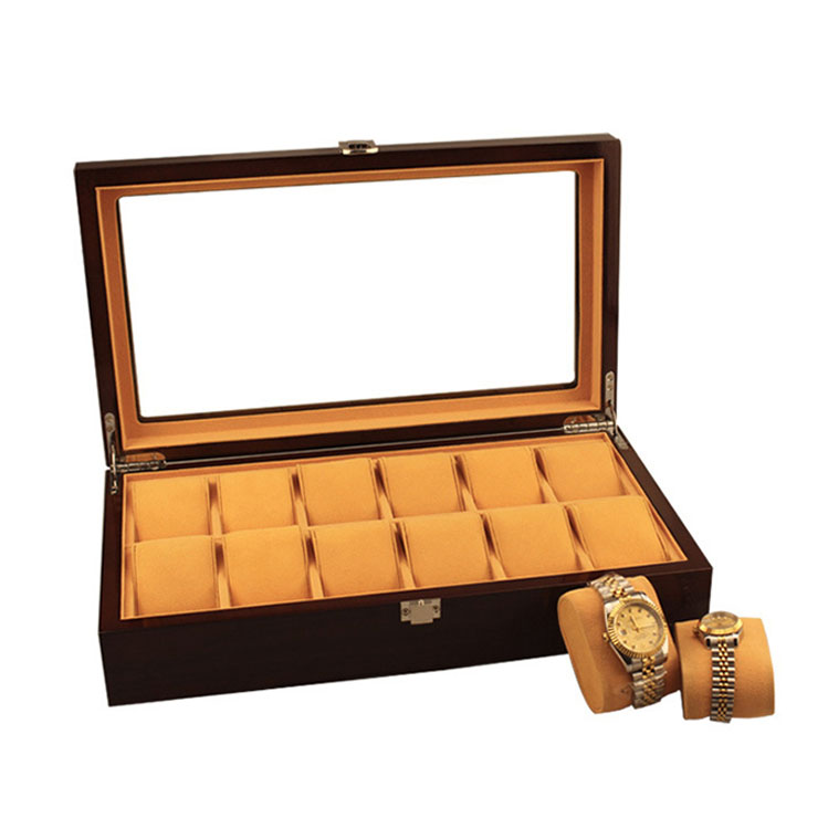 Wholesale Hot Selling 12 Slots Wooden Watch Storage Box With Clear Lid