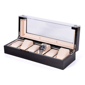 Luxury Black 6 Slots Display Wooden Watch Storage Box With Leather Pillow