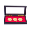 Luxury Custom Logo 3 Slots Collection Coins Wood Box Souvenir Mdf Wooden Silver Coin Box For Display Woodbox