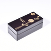 Rectangular Elastic Hinge Side Flip Black Glossy Paint Essential Oil Perfume Wooden Box Packaging Custom Beige Beaded Velvet Interior