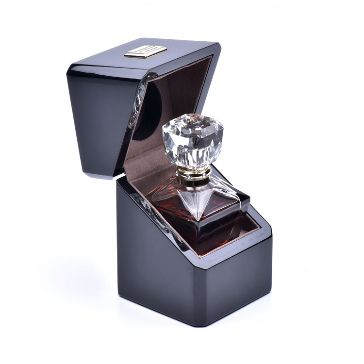 Cube Black Piano Paint Oblique Cover 45 Degree Corner Wooden Perfume Packaging Box Custom Made
