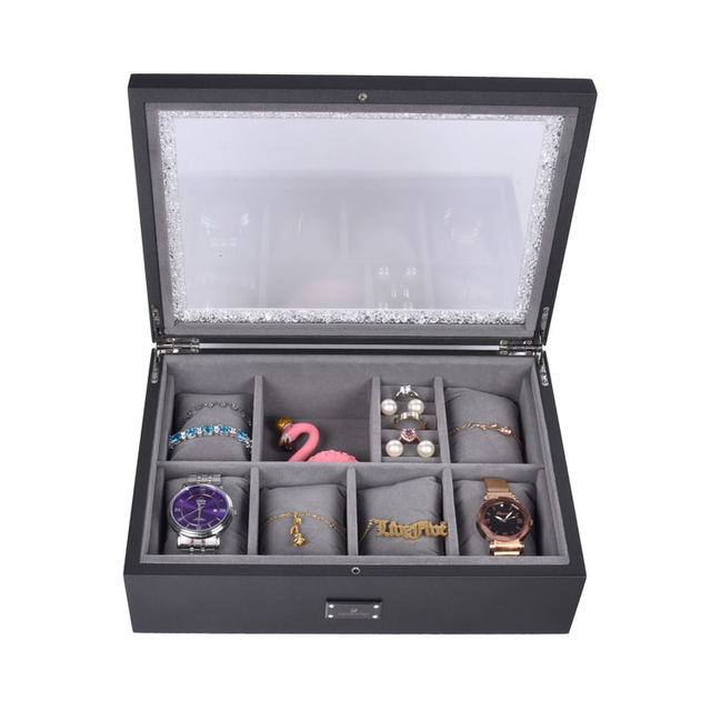 8-slot Pearl Lustre Grey with Acrylic Window Watch Jewelry Display Storage Box