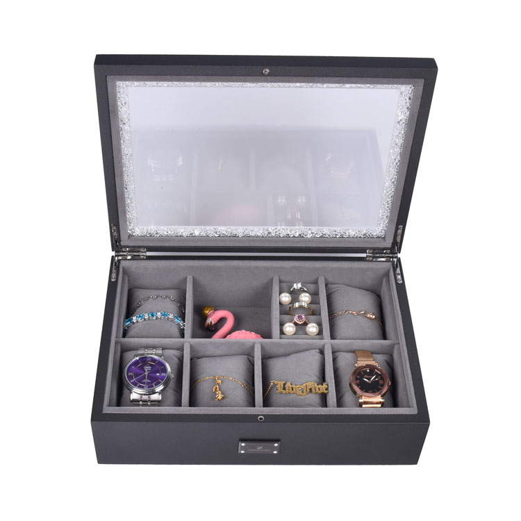8-slot Pearl Lustre Grey with Acrylic Window Watch Jewelry Display Storage Box