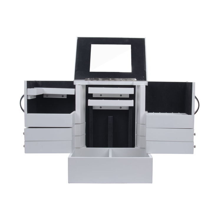 Multifunctional with Mirror And Drawers White Wooden Jewelry Box