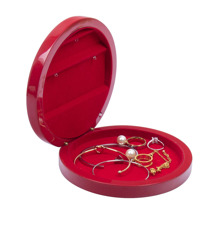 LED Light Round Shape Lacquer Jewelry Wooden Box