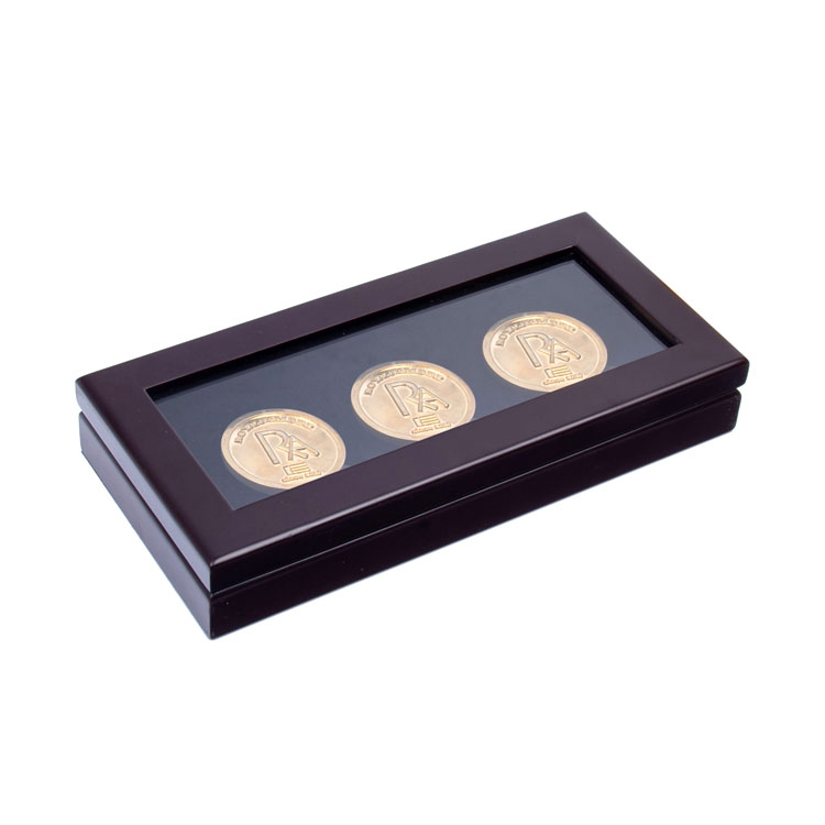 3coin Glass Window Display Wooden Coin Box