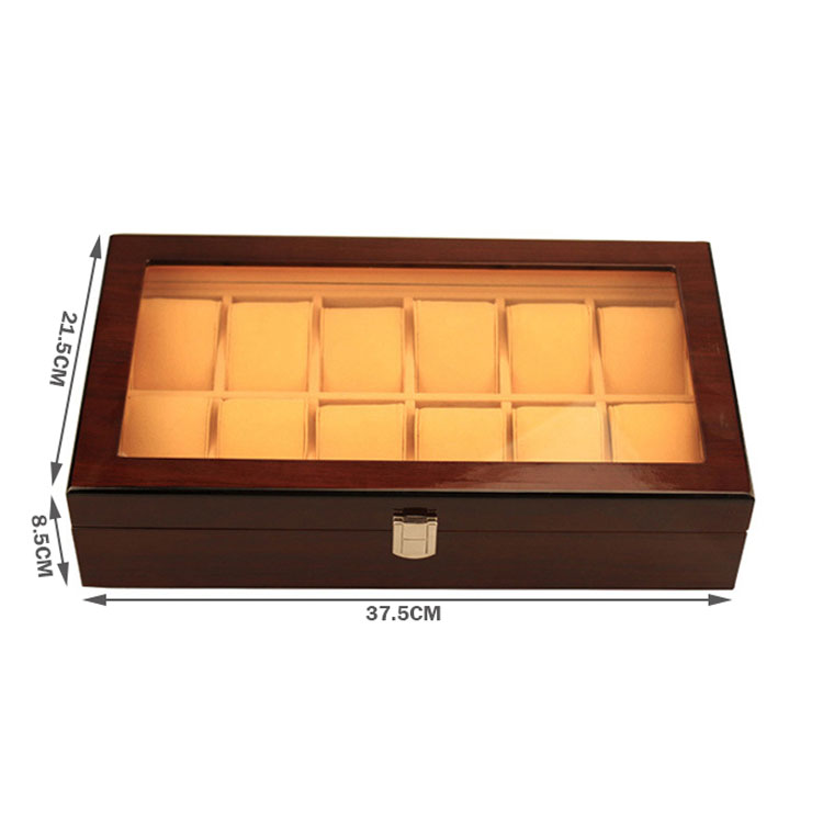 Wholesale Hot Selling 12 Slots Wooden Watch Storage Box With Clear Lid