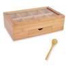 Products Tea Box Bag Storage Holder Organizer Bamboo Wood Chest Container Has 8 Compartments Comes with Drawer Complete