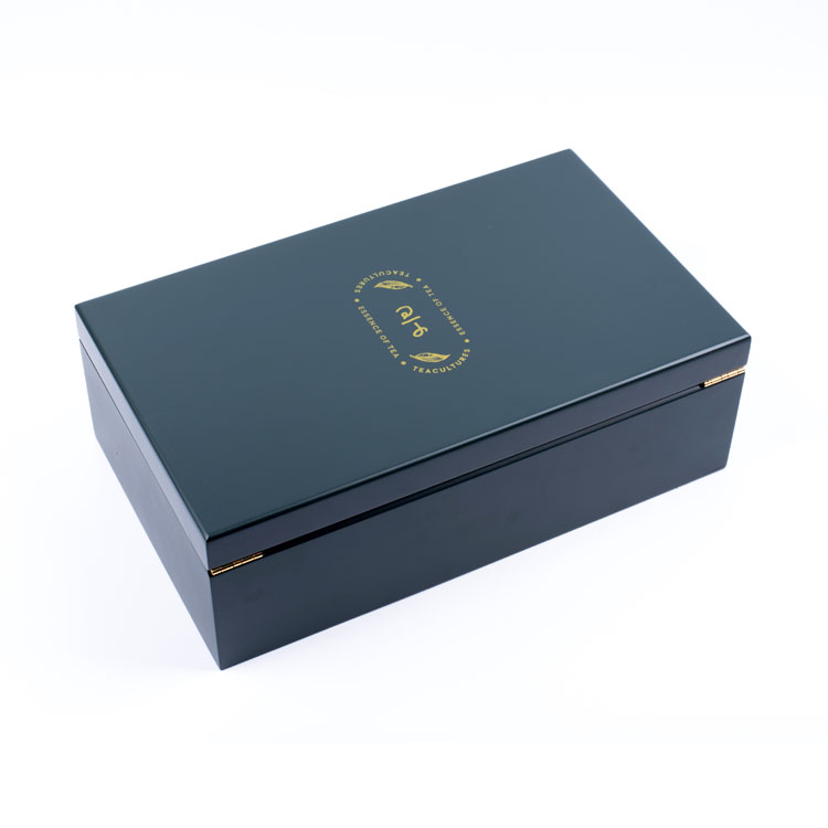 Wooden Box Factory Customized Logo Purple Piano Finishing Multi Compartment Storage And Display Tea Bag Wooden Packaging Box