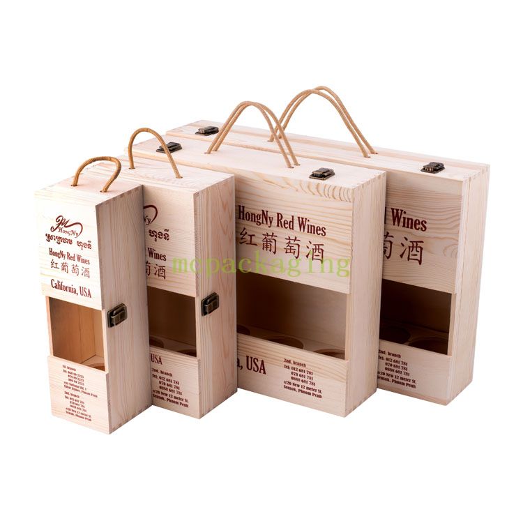 Custom Logo Solid Wood 1 2 4 6 Bottle Wooden Wine Packaging Gift Box In Bulk